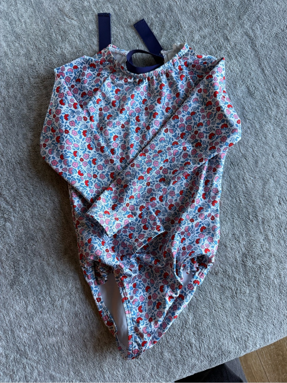 Kids Long-Sleeve Floral One-Piece Swimsuit in White, Pink & Blue